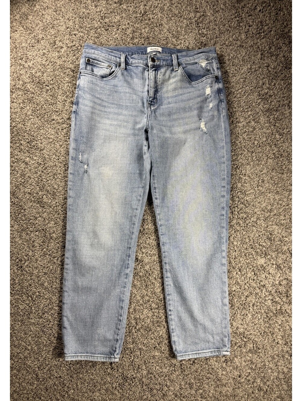 Pistola High Rise Straight Leg Distressed Jeans Light Blue Size 31‎